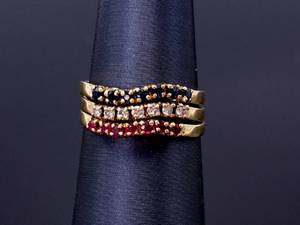 lot 45 image: Stackable Natural Ruby, Sapphire, and Diamond Estate Rings in 18k Yellow Gold $2000 Retail