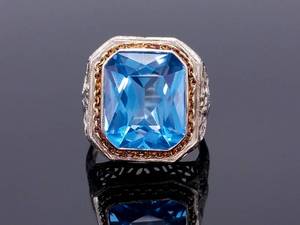 lot 48 image: Vintage Large Blue Topaz Filigree Estate Ring in 14k Two-Tone Gold $1999 Retail