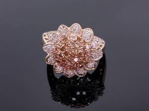 lot 49 image: Outstanding Pave Champagne and White Diamond Sunflower Estate Ring in Yellow Gold $1850 Retail