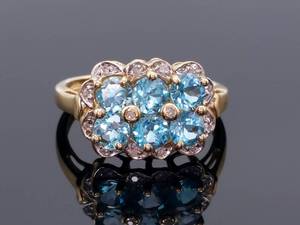 lot 50 image: Gorgeous Soft Blue Topaz and Diamond Estate Ring in 14k Yellow Gold $1275 Retail