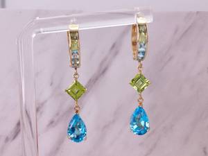 lot 56 image: Stylish Peridot and Topaz Estate Dangle Earrings in 14k Yellow Gold $1175 Retail