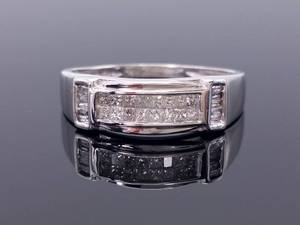 lot 62 image: Channel Set Princess Cut Diamond Estate Ring in White Gold $1595 Retail