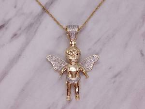 lot 67 image: Stunning Pave Diamond Angel Cherub Estate Pendant in Yellow Gold $1350 Retail