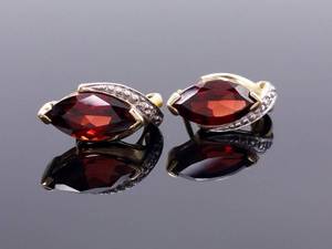lot 70 image: Marquise Garnet and Diamond Estate Earrings in 14k Yellow Gold