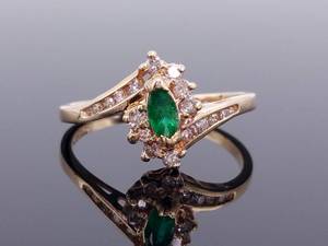 lot 71 image: Ladies Emerald and Channel Set Diamond Estate Ring in 14k Yellow Gold $1175 Retail