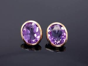 lot 75 image: Bezel Set Amethyst Estate Earrings in 14k Yellow Gold