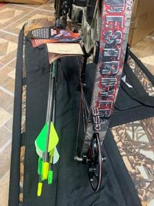 lot 2A image: Bowtech Destroyer 350 Compound Bow Package RESERVE IS $600.00
