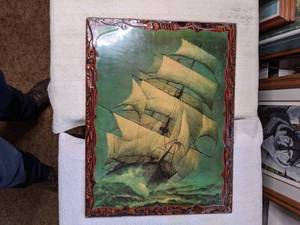 lot 150 image: Retro Wood Ship Art Wall Hanging