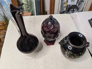 lot 67 image: (3) Deep, Dark Pieces of Glassware