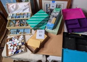 lot 84 image: Lot of Vintage Jewelry, Thread, and Storage Boxes