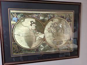 lot 9 image: Framed Metallic World Map