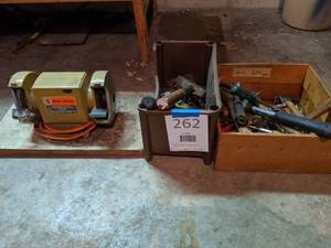 lot 262 image: Bench Grinder and Assorted Tools