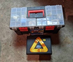 lot 263 image: Toolbox Filled with ToolsHardware and Portable Air Compressor