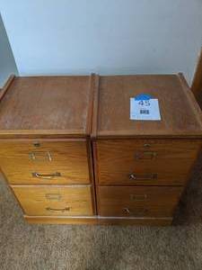 lot 45 image: Pair of Matching Wood File Cabinets w Keys