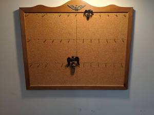 lot 37 image: Framed Cork Board with Hooks