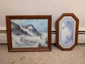 lot 183 image: Pair of Framed Prints A Day at the Beach & Hummingbirds