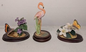 lot 194 image: (3) Animal Figurines Butterfly & Flamingo
