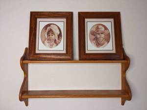 lot 200 image: Wall Shelf with Two Framed Prints