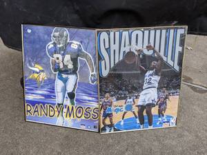 lot 246 image: Framed Randy Moss & Shaquille ONeal Posters