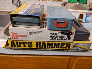 lot 295 image: Glue Gun Kit, Auto Hammer, Hole Saw Kit and Drill Bits