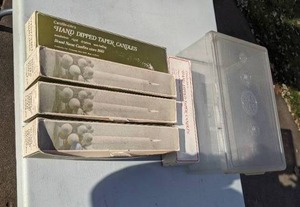 lot 284 image: Four Boxes of Taper Candles and Clear Plastic Bin