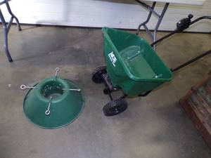 lot 62 image: Fertilizer Spreader and Christmas Tree Stand