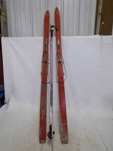 lot 104 image: Vintage Pair of Cross Country Skies with poles
