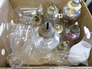 lot 144 image: 7 Kerosene Lanterns with Chimineys