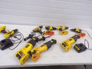 lot 147 image: Dewalt Cordless 5 Drills and 3 Saws with 2 Chargers