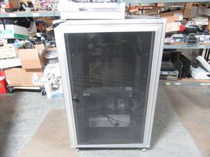 MegaFrame 5 ft Data Cabinet one side with broken door, includes inside contents