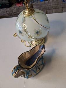 lot 32 image: Small Table Lamp and Handmade Ceramic Pitcher