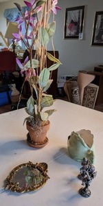 lot 59 image: Faux Orchid, Cherub and Fish Decor