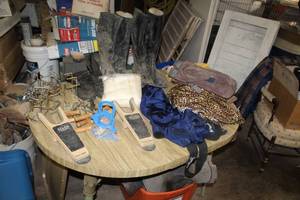lot 26 image: Lot of (4) Horse Tack and Gear - Horse Riding Boots (x4), Accessories - Treat Bag, Leopard Horse Short, Boot Removers, Boot Pullers