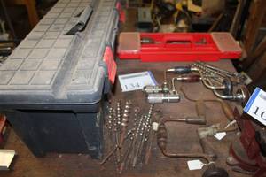 lot 134 image: WorkForce Heavy Duty 26 Plastic Tool Box, Hand Drill, Drill Bits, and more