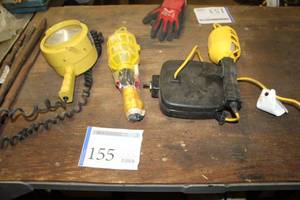 lot 155 image: Lot of (3) Brinkmann Q-Beam SpotFlood, Durable 12V Trouble Lamp with Alligator Clips, Trouble Light with Electricord Retract-o-matic 7A 15 125V 875W 182