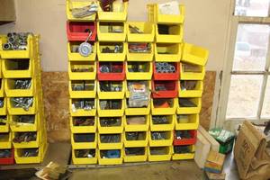 lot 259 image: Lot of (Approximately 42) Plastic Parts Storage Bins, Misc. Hardware