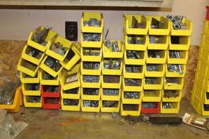lot 258 image: Lot of (Approximately 48) Plastic Parts Storage Bins, Misc. Hardware