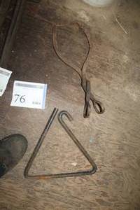 lot 76 image: Lot of (2) Vintage Metal Farm Tools -  Triangle, Tongs