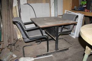 lot 287 image: Wood Top Metal Frame Table, 2-Office Arm Chairs