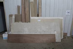 lot 354 image: Lot of Sheet Rock Sheets, Cut Wood Pieces, Misc. Building Materials