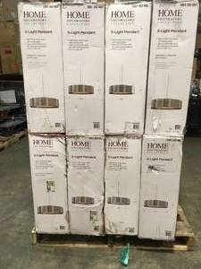 lot 15 image: Pallet with  Home Decorators 5 Light Pendant 16 units not used