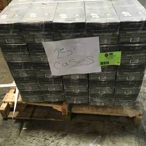 lot 19 image: Pallet with 25 cases Home Legend Wire Brushed Oak Coffee 38 in. Thick x 5 in. Wide x Varying Length Click Lock Hardwood Flooring (19.686 sq. ft.  case) not used