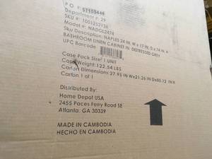 lot 35 image: Home Decorators Naples 24 in. W x 74 in. H x 17 in. D Bathroom Linen Cabinet in Distressed Grey not used