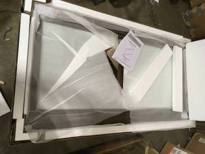 lot 36 image: Home Decorators 60 in. W x 31 in. H Framed Rectangular Bathroom Vanity Mirror in Distressed Grey not used