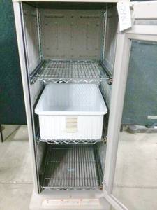 lot 2 image: MSRP $5000 Metro Starsys Glass Door Mobile Locking Storage Cabinet With 3 Slide Out Metro Steel Shelves & Storage Bin - Has Lock & Key Plus Key In Code Lock (Sorry No Combination) - Excellent Condition