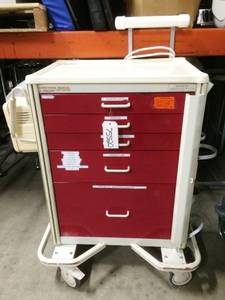 lot 5 image: ARMSTRONG MEDICAL A SMART CART 5 DRAWER SYSTEM MEDICATION STORAGE CRASH CART With Attached Power Supply & More - Great Condition 