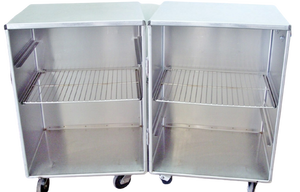 lot 7 image: MSRP $3500 Stryker Stry Kart Commercial Industrial Divided Table Heavy Gauge Stainless Steel Storage Cabinet Cart With Two Wire Racks - Great Condition 40x36x24 