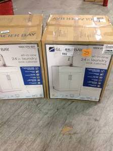 PALLET OF LOT OF 2 All-in-One 24.125 in. x 21.375 in. x 35 in. Stainless Steel Laundry Sink with Faucet and Storage Cabinet CUSTOMER RETURNS SEE PICTURES