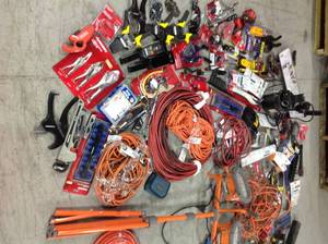 pALLET OF ASSORTED TOOLS AND HARDWARE CUSTOMER RETURNS SEE PICTURES