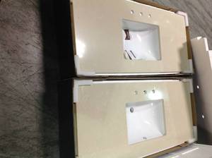 PALLET OF LOT OF 2 HOME DECORATORS COLLECTION CHAMPAGNE DUNES VANITY TOP CUSTOMER RETURNS SEE PICTURES